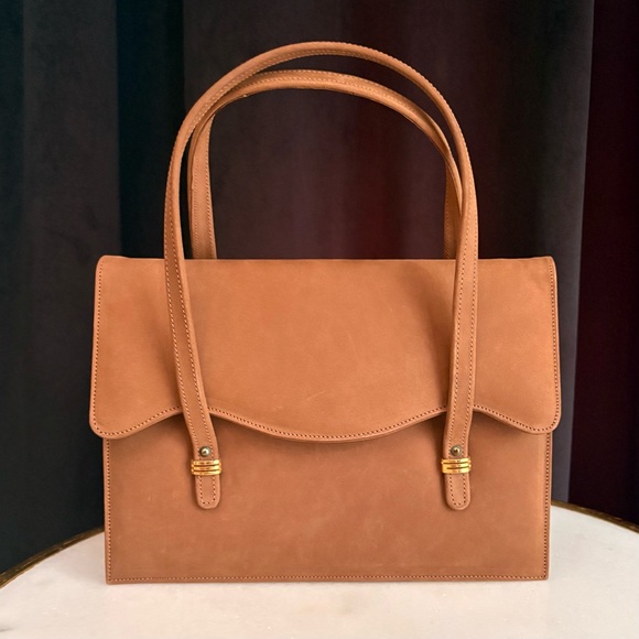 Andrew Geller Handbags - Vintage MCM Andrew Geller Camel Suede Top Handle Tote